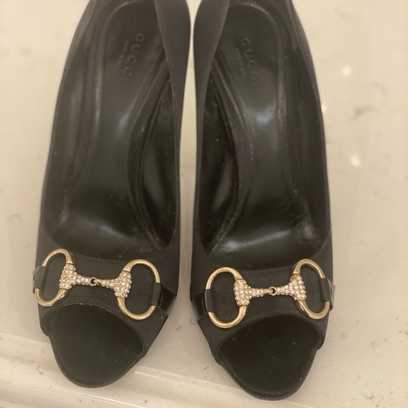 Gucci Black Horsebit Satin pumps in size 38. - Picture 6 of 7